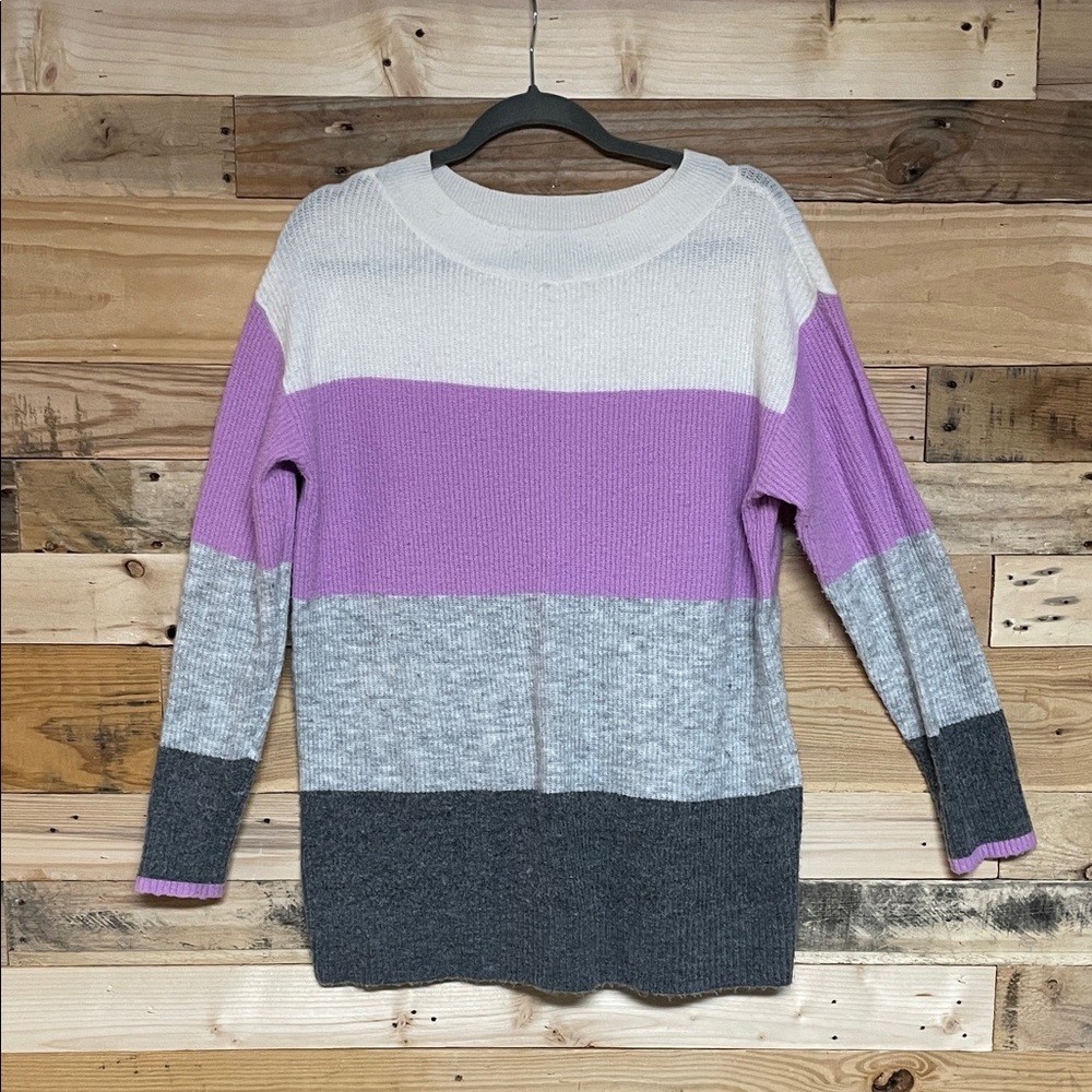 Talbots size Medium Color-block Sweater - White, Purple, Gray Soft & Stretchy